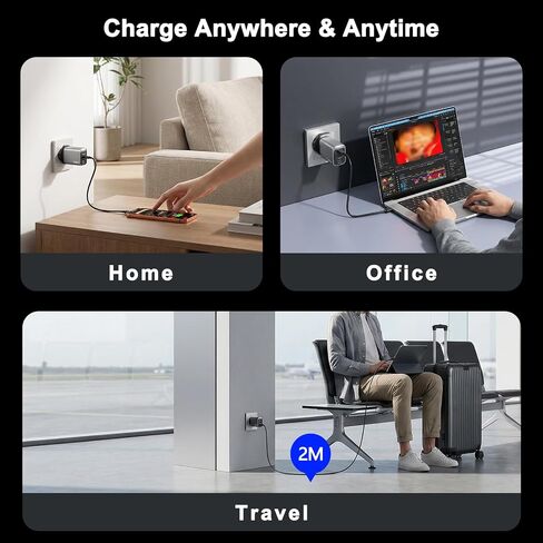 200W USB C Charge Block,3 Port PD 100W GaN Charger,Multi Port Fast Charging Station Hub for Multiple Devices,Compatible with MacBook/iPad/iPhone/Laptop/Galaxy/Android Cell Phone with 2M C-C Cable in Saudi Arabia