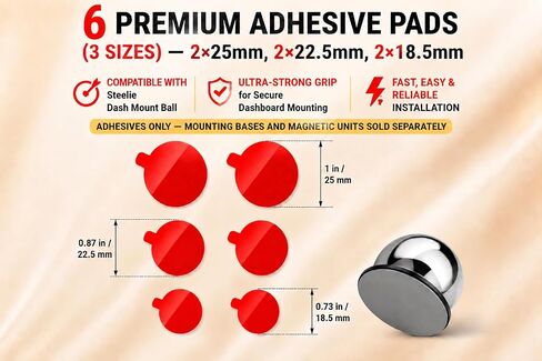 6 Replacement Adhesive Pads in 3 Sizes Compatible with Nite IZE Steelie Dash Mount, Strong Hold Mounting Tape, Adhesive Only in Saudi Arabia
