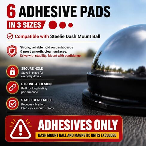6 Replacement Adhesive Pads in 3 Sizes Compatible with Nite IZE Steelie Dash Mount, Strong Hold Mounting Tape, Adhesive Only in Saudi Arabia