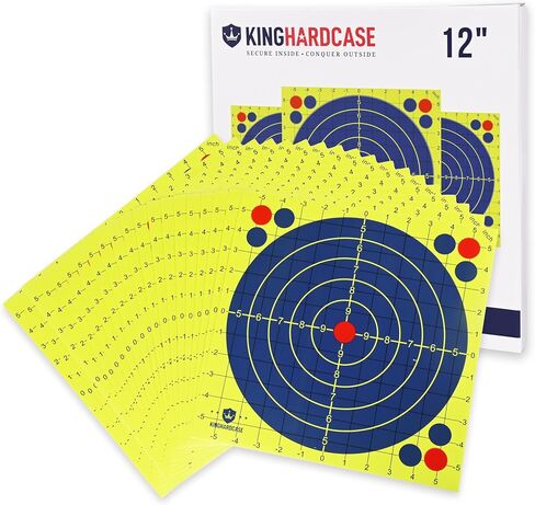Kinghardcase 12×12 Inch Splatter Shooting Targets, Bright Yellow Paper Targets with 1-Inch MOA Grid, High-Visibility Reactive Ink, Patch & Reuse, for Handguns, Rifles & BB Guns in Kuwait