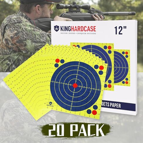 Kinghardcase 12×12 Inch Splatter Shooting Targets, Bright Yellow Paper Targets with 1-Inch MOA Grid, High-Visibility Reactive Ink, Patch & Reuse, for Handguns, Rifles & BB Guns in Kuwait