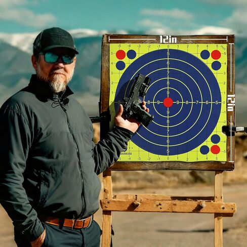 Kinghardcase 12×12 Inch Splatter Shooting Targets, Bright Yellow Paper Targets with 1-Inch MOA Grid, High-Visibility Reactive Ink, Patch & Reuse, for Handguns, Rifles & BB Guns in Kuwait