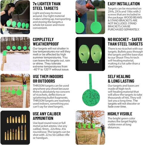 Throom - Reactive Self Healing Targets for Shooting, Set of 3 HangTuff Targets, Hanging Gun Target for Pistol or Rifle, for Indoor and Outdoor Range, Ricochet Free in Saudi Arabia