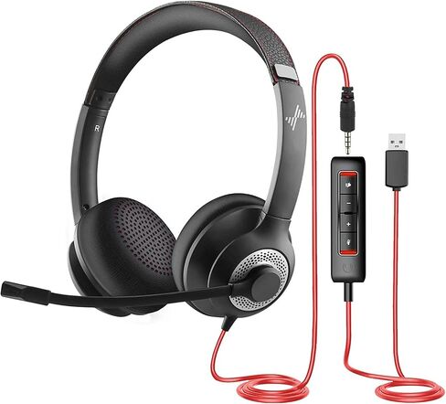 USB 3.5mm Wired Headset with Noise Cancelling Microphone for PS5 Laptop Computer On-Ear Wired Office Call Center Headset Black in Saudi Arabia