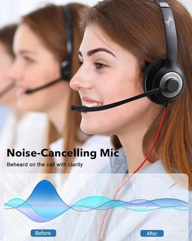 USB 3.5mm Wired Headset with Noise Cancelling Microphone for PS5 Laptop Computer On-Ear Wired Office Call Center Headset Black in Saudi Arabia