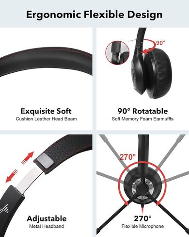 USB 3.5mm Wired Headset with Noise Cancelling Microphone for PS5 Laptop Computer On-Ear Wired Office Call Center Headset Black in Saudi Arabia