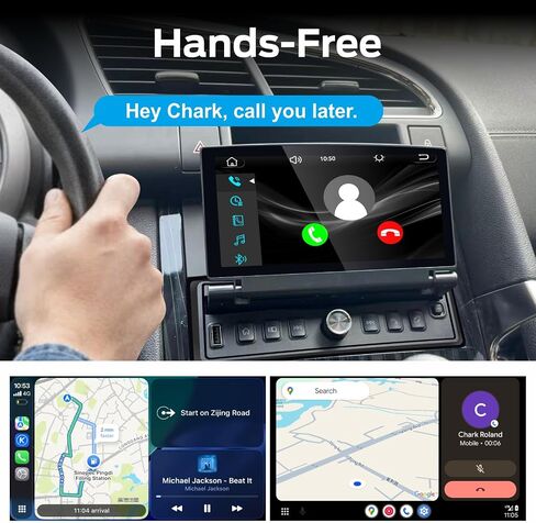 Single DIN Car Stereo with Flip Out Screen Wireless CarPlay Android Auto, Flip up Touch Screen car Radio with OEM Level Sound Quality Bluetooth AM FM in Kuwait