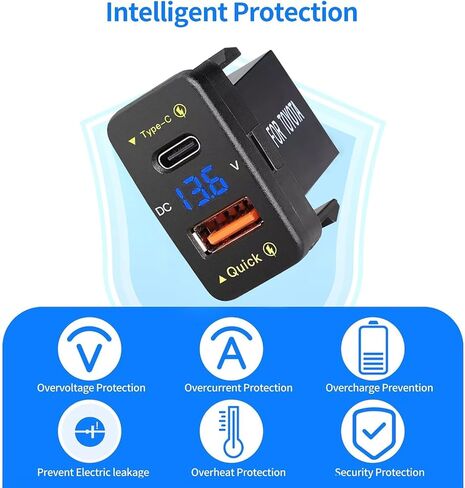 Levigo Car Charger Dual 18W USB PD+QC3.0 Fast Charge for Toyota, Type C USB Car Power Socket with LED Voltmeter Display, Compatible with 12/24V Cars(1.2 * 0.9inch) in Saudi Arabia
