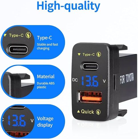 Levigo Car Charger Dual 18W USB PD+QC3.0 Fast Charge for Toyota, Type C USB Car Power Socket with LED Voltmeter Display, Compatible with 12/24V Cars(1.2 * 0.9inch) in Saudi Arabia