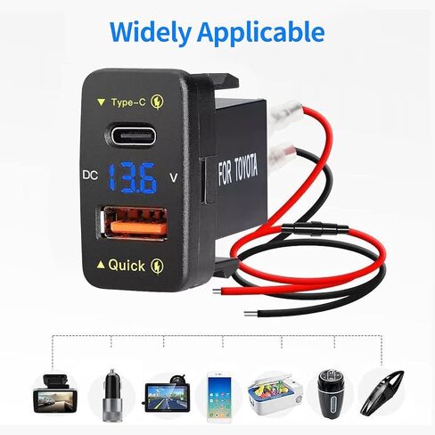 Levigo Car Charger Dual 18W USB PD+QC3.0 Fast Charge for Toyota, Type C USB Car Power Socket with LED Voltmeter Display, Compatible with 12/24V Cars(1.2 * 0.9inch) in Saudi Arabia