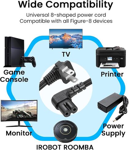 6Ft 2 Prong AC TV Power Cord Compatible with JBL PartyBox Speaker 100/110/310/520/710/720/1000/Club 120 Universal C7 90 Degree Angled Power Cord UL Listed Replacement Cable in Saudi Arabia
