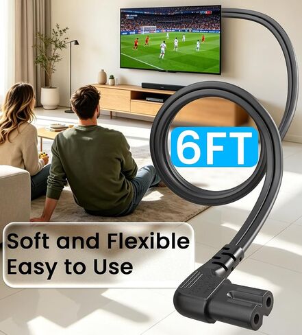 6Ft 2 Prong AC TV Power Cord Compatible with JBL PartyBox Speaker 100/110/310/520/710/720/1000/Club 120 Universal C7 90 Degree Angled Power Cord UL Listed Replacement Cable in Saudi Arabia