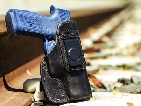 OUTBAGS USA LS1FNSL (أسود-يمين) حافظة مسدس من الجلد الثقيل المحبب بالكامل IWB مخفية للشريحة الطويلة FNH FNS-9 والشريحة الطويلة FNS-40. مصنوع يدويًا في الولايات المتحدة الأمريكية. in Kuwait