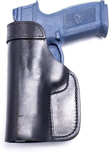 OUTBAGS USA LS1FNSL (أسود-يمين) حافظة مسدس من الجلد الثقيل المحبب بالكامل IWB مخفية للشريحة الطويلة FNH FNS-9 والشريحة الطويلة FNS-40. مصنوع يدويًا في الولايات المتحدة الأمريكية. in Kuwait