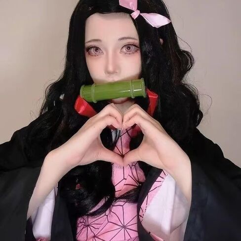 Anime Demon Nezuko Kamado Mouth Tube with Ribbon Bamboo Shape PVC Cosplay Props Halloween Green in Saudi Arabia