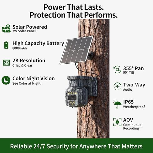 4G LTE Solar Cellular Security Camera Wireless Outdoor, No WiFi Needed, AOV Recording, PTZ Cameras, Built-in eSIM, Motion Detection, 2-Way Audio, 2K Live View for Off-Grid Security Non Internet in Kuwait