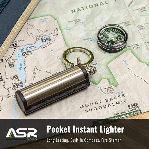 ASR Outdoor Compact Instant Lighter Survival Fire Starter Flint Rod with Compass Keychain in Kuwait