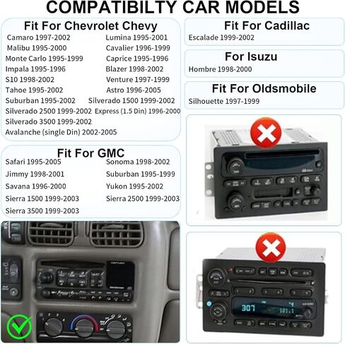 Plug&Play 1.5 Din Car Radio for Chevy Silverado 1995-2002，S10 1998-2002，Blazer 1998-2002，for GMC Suburban 1995-1999,Yukon 1995-2002 Sonoma 1998-2002，6.9 Inch IPS Touch Screen with Carplay Android auto in Saudi Arabia