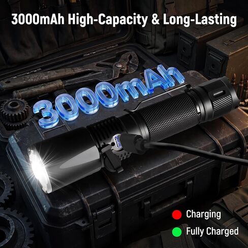 Tactical Flashlight Rechargeable 2200LM, 1640FT Long Range Beam in Kuwait