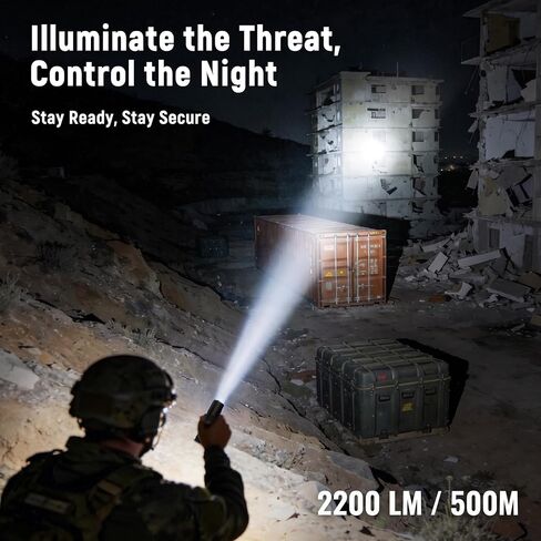 Tactical Flashlight Rechargeable 2200LM, 1640FT Long Range Beam in Kuwait
