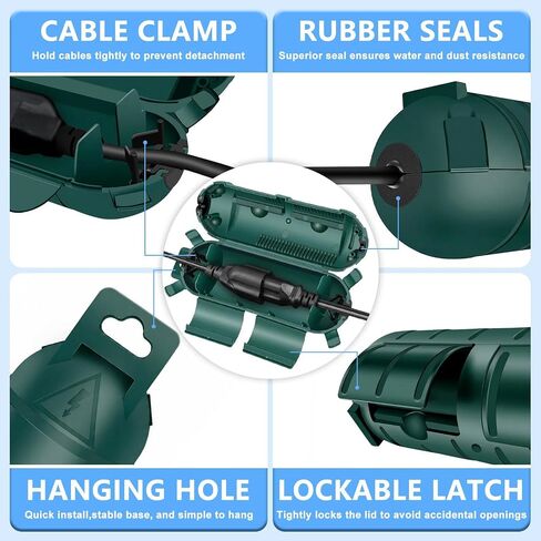 NineLeaf IP54 Outdoor Extension Cord Cover, Waterproof Cord Connector Protector, Weatherproof Plug and Socket Safety Box for Garden Tools, Patio, Christmas Holiday Lights, Green,20PCS in Saudi Arabia