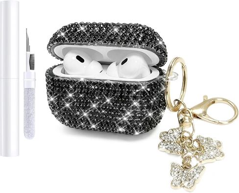 Compatible with AirPods 4 Case Cover 2024, Hard TPU Cover with Glitter Diamond for AirPods 4th Generation Case with Bling Butterfly Keychain and Cleaning Kit for Girls Women (Gold) in Saudi Arabia