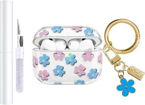 Compatible with AirPods 4 Case Cover 2024, Soft TPU with Cute Flower Pattern for AirPods 4th Generation Case with Flower Keychain and Cleaning Kit for Girls Women (White) in Saudi Arabia