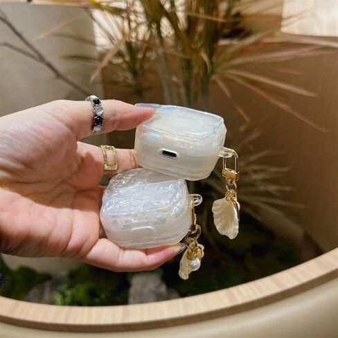 حافظة لهاتف Huawei FreeClip 2، غطاء واقٍ بنمط صدفة اللؤلؤ مع قلادة لؤلؤية، مادة TPU مقاومة للصدمات لحقيبة شحن سماعات الأذن FreeClip 2 in Saudi Arabia