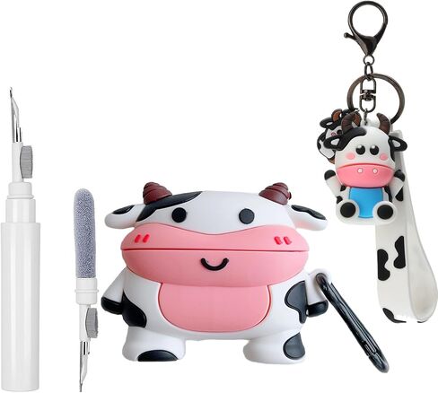 3D Cute Cartoon Smile Cow Case for Airpods Pro 3rd 2025,Fashion Kawaii Character Calf Kids Teens Girls Women Case with Cow Pendant/Cleaner Kit in Saudi Arabia