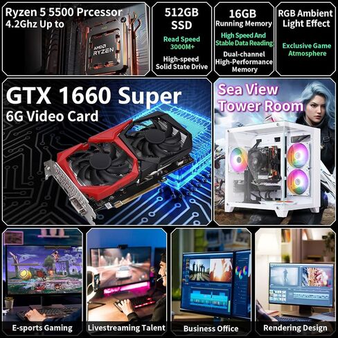 Prebuilt Gaming PC Desktop,Ryzen R5 5500,Business Home Tower Computers in Kuwait