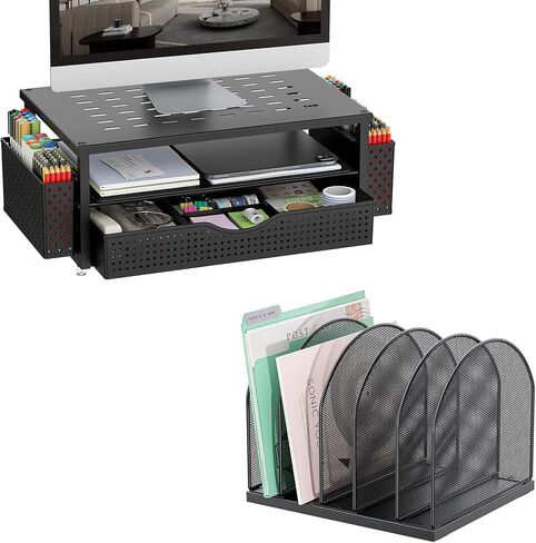 gianotter Monitor Stand with Drawer and 2 Pen Holder + Desk Organizer with 5 Compartments (Black) in Saudi Arabia