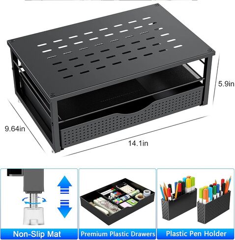 gianotter Monitor Stand with Drawer and 2 Pen Holder + Desk Organizer with 5 Compartments (Black) in Saudi Arabia