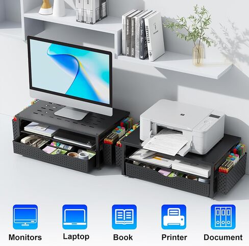 gianotter Monitor Stand with Drawer and 2 Pen Holder + Desk Organizer with 5 Compartments (Black) in Saudi Arabia
