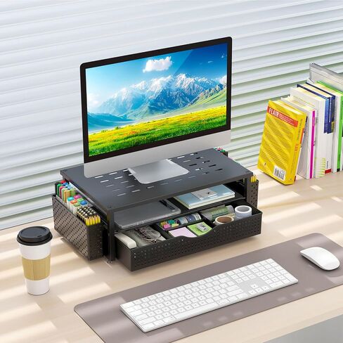 gianotter Monitor Stand with Drawer and 2 Pen Holder + Desk Organizer with 5 Compartments (Black) in Saudi Arabia