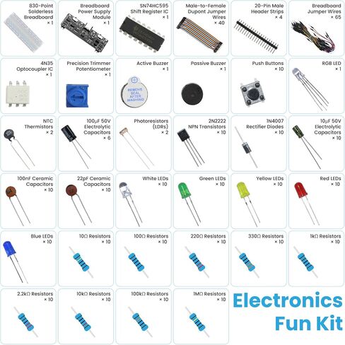 380 PCS Electronics Starter Kit with 830-Point Breadboard, USB Power Supply Module, Breadboard Kit Compatible with Arduino, ESP32, Raspberry Pi & STM32 in Kuwait