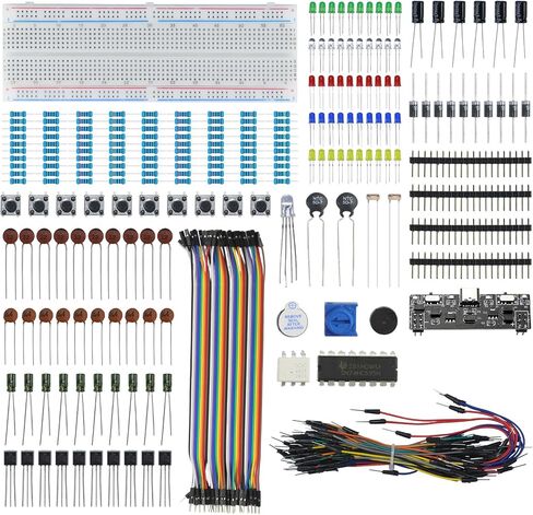 380 PCS Electronics Starter Kit with 830-Point Breadboard, USB Power Supply Module, Breadboard Kit Compatible with Arduino, ESP32, Raspberry Pi & STM32 in Kuwait