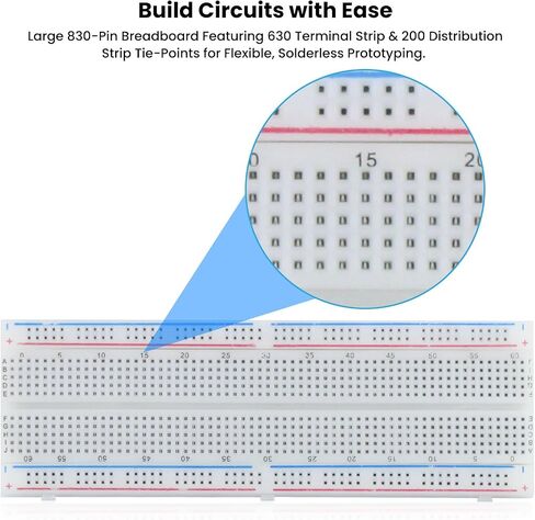 380 PCS Electronics Starter Kit with 830-Point Breadboard, USB Power Supply Module, Breadboard Kit Compatible with Arduino, ESP32, Raspberry Pi & STM32 in Kuwait