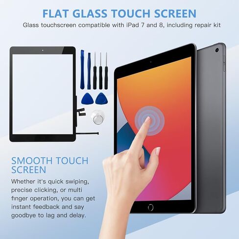 New Digitizer Glass Touch Screen Replacement Compatible for iPad 7 and 8th 10.2 7th Gen 2019 + Home Button- Black in Saudi Arabia