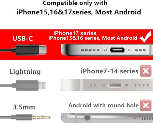 Radiation-Free Air Tube in-Ear Headphones, USB Type-C Wired EMF Blocking Earbuds with Volume Control & Microphone, for iPhone 15/16/17, Android Phones & USB-C Devices. (Black) in Saudi Arabia