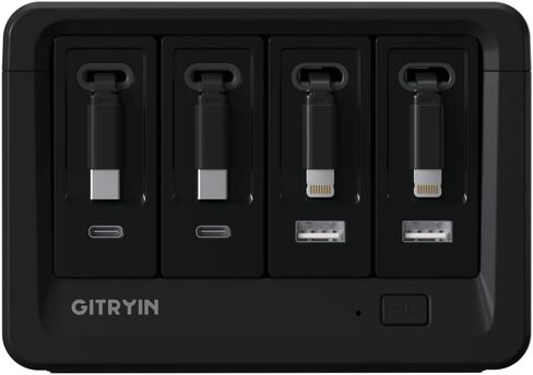 Gitryin 2 Lightning, 2 Type-C Retractable Wall Chargers with 2 USB A Ports and 1 Power Strip, 12-in-1 Modular Charging Station in Kuwait