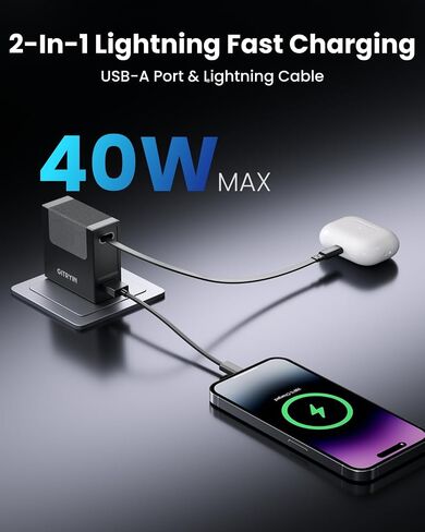 Gitryin 2 Lightning, 2 Type-C Retractable Wall Chargers with 2 USB A Ports and 1 Power Strip, 12-in-1 Modular Charging Station in Kuwait