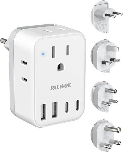 PAEWOK Travel Adapter Set with Type G/C/M/D Detachable Plug in Saudi Arabia