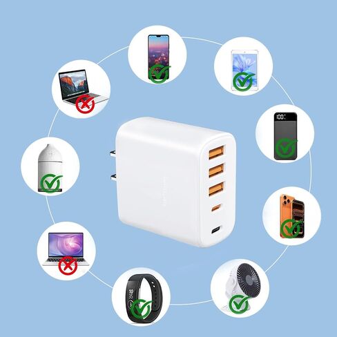 شاحن USB-C متعدد المنافذ بقدرة 60 وات مع كابلات (4FT + 6FT)، ومحول طاقة بقابس حائط بـ 5 منافذ متوافق مع سلسلة iPhone 17/16/15 وiPad وSamsung S25/S24 وسماعات الرأس والساعات الذكية والمزيد in Kuwait