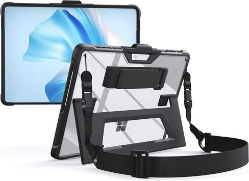 AOAO Clear Case for Microsoft Surface Pro 12/11/10/9 13 Inch, Rugged Protective Cover with Shoulder Strap, Hand Strap, Stylus Pen Holder, Extra Stand for Education and Business Office Black in Saudi Arabia
