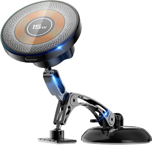 Magnetic for MagSafe Car Mount 15W Wireless Charging, Magnetic Phone Holder for Car with Vacuum, 360°Adjustable Metal Head &Extension Rod, Cell Phone Holders for Your Car for iPhone17/16/15/14/13/12 in Kuwait