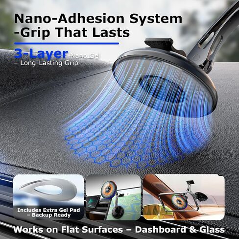 Magnetic for MagSafe Car Mount 15W Wireless Charging, Magnetic Phone Holder for Car with Vacuum, 360°Adjustable Metal Head &Extension Rod, Cell Phone Holders for Your Car for iPhone17/16/15/14/13/12 in Kuwait