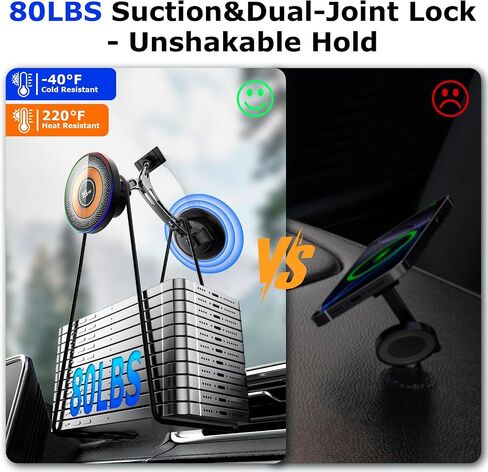 Magnetic for MagSafe Car Mount 15W Wireless Charging, Magnetic Phone Holder for Car with Vacuum, 360°Adjustable Metal Head &Extension Rod, Cell Phone Holders for Your Car for iPhone17/16/15/14/13/12 in Kuwait