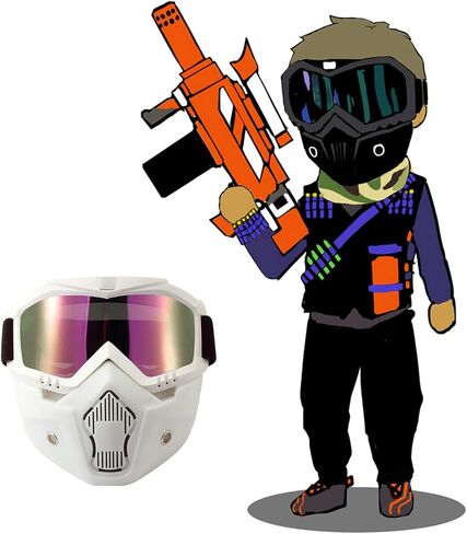 EKIND Tactical Mask with Removable Face Mask Compatible for Nerf Elite Toy Gun Game Rival Ball (White) in Kuwait