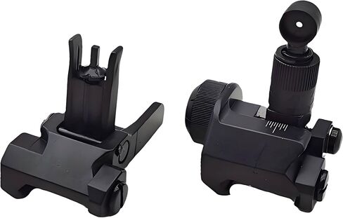 Rear and Front KAC600 Flip Up Iron Sight Set Combo，Rapid Transition Fold Backup Sights，Tool-Free Adjustable Rotate Low Profile Metal Construction Single Aperture Scope，Fits for 20mm Pic Rail Mounting in Saudi Arabia