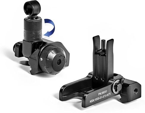 Rear and Front KAC600 Flip Up Iron Sight Set Combo，Rapid Transition Fold Backup Sights，Tool-Free Adjustable Rotate Low Profile Metal Construction Single Aperture Scope，Fits for 20mm Pic Rail Mounting in Saudi Arabia